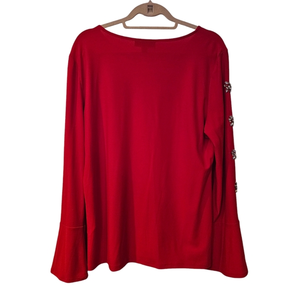 INC Red Rhinestone Embellished Top XL Pre-owned - Picture 2 of 9